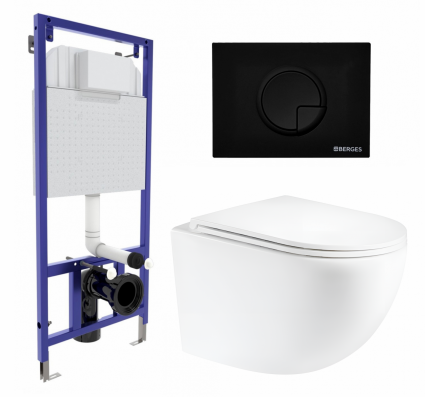 Комплект 3 в 1 инсталляция Berges Wasserhaus Novum 040225 + Унитаз подвесной Enio Unico Tornado EN2105073 + кнопка черная