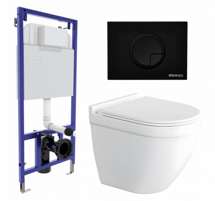 Комплект 3 в 1 инсталляция Berges Wasserhaus Novum 040225 + Унитаз подвесной Enio Pulito EN1170052 + кнопка черная