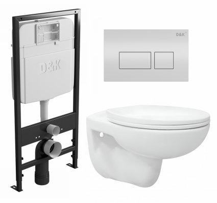 Комплект 3 в 1 инсталляция D&K DI8055119 + Унитаз подвесной Enio Ekos EN0170571 + Кнопка прямоугольная белая