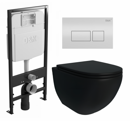 Комплект 3 в 1 инсталляция D&K DI8055119 + Унитаз подвесной Enio Unico BL черный EN4105055 + Кнопка прямоугольная белая