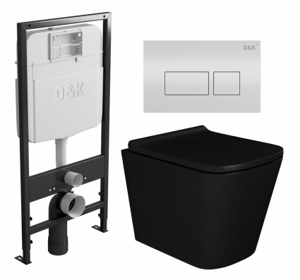 Комплект 3 в 1 инсталляция D&K DI8055119 + Унитаз подвесной Enio Binario BL черный EN4180225 + Кнопка прямоугольная белая