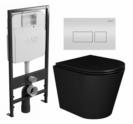 Комплект 3 в 1 инсталляция D&K DI8055119 + Унитаз подвесной Enio Cento BL черный EN4280035 + Кнопка прямоугольная белая