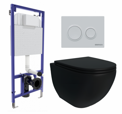 Berges Wasserhaus Комплект 3 в 1 инсталляция Berges Novum O4 + Унитаз подвесной Enio Unico BL черный EN4105055 с кнопкой белой
