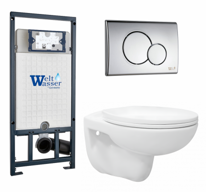 Комплект 3 в 1 инсталляция WeltWasser WW Marberg 507 + Унитаз подвесной Enio Ekos EN0170571 с кнопкой хром RD