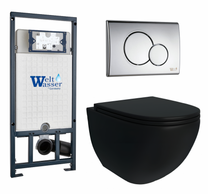 Комплект 3 в 1 инсталляция WeltWasser WW Marberg 507 + Унитаз подвесной Enio Unico BL черный EN4105055 с кнопкой хром RD