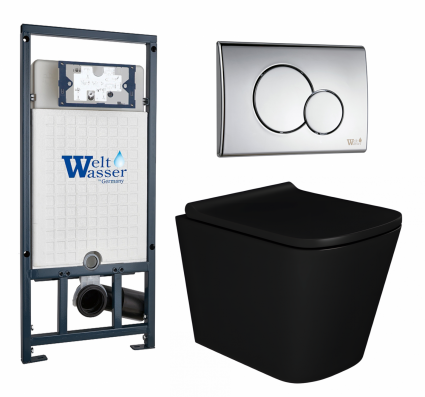 Комплект 3 в 1 инсталляция WeltWasser WW Marberg 507 + Унитаз подвесной Enio Binario BL черный EN4180225 с кнопкой хром RD