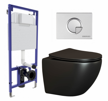 Комплект 3 в 1 инсталляция Berges Wasserhaus Novum 040222 + Унитаз подвесной Ceramica Nova Metropol CN4002MB + кнопка хром матовая