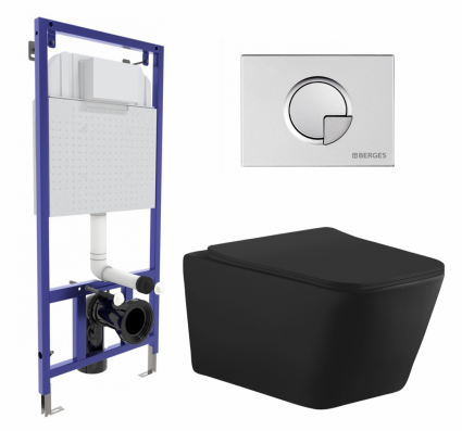 Комплект 3 в 1 инсталляция Berges Wasserhaus Novum 040222 + Унитаз подвесной Aquanet Tavr-W BW 287011 + кнопка хром матовая