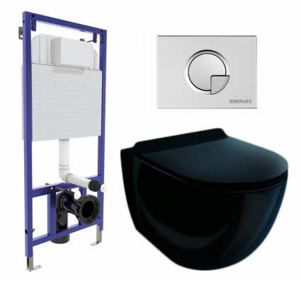 Комплект 3 в 1 инсталляция Berges Wasserhaus Novum 040222 +  Унитаз подвесной Esbano Garcia ESUPGARCB + кнопка хром матовая