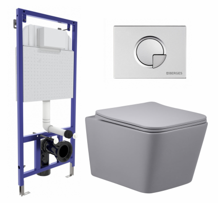 Комплект 3 в 1 инсталляция Berges Wasserhaus Novum 040222 + Унитаз подвесной Vincea Q-Line VT1-12MG + кнопка хром матовая