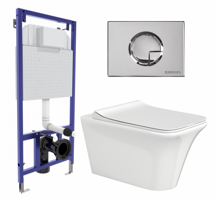 Комплект 3 в 1 инсталляция Berges Wasserhaus Novum 040223 + Унитаз подвесной CeruttiSpa Nivolet Aria 9034 + кнопка хром