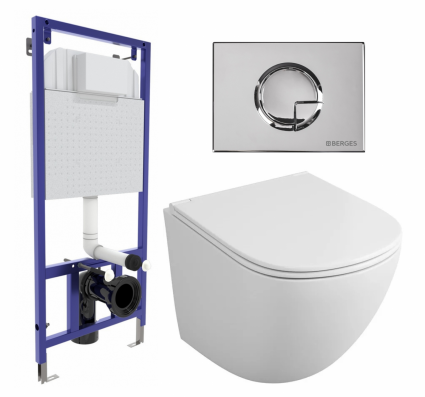 Комплект 3 в 1 инсталляция Berges Wasserhaus Novum 040223 + Унитаз подвесной Owl 1975 Cirkel-H OWLT190302 + кнопка хром