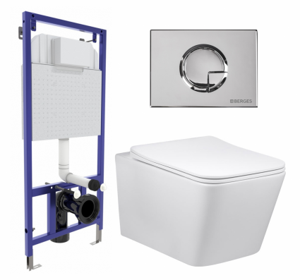 Комплект 3 в 1 инсталляция Berges Wasserhaus Novum 040223 + Унитаз Vincea Q-Line VT1-12 + кнопка хром