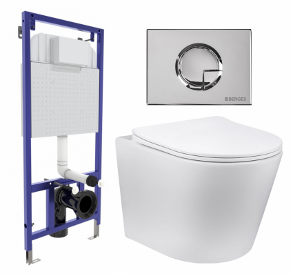 Комплект 3 в 1 инсталляция Berges Wasserhaus Novum 040223 + Унитаз Vincea Piatti VT1-11 + кнопка хром