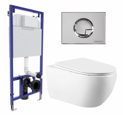 Комплект 3 в 1 инсталляция Berges Wasserhaus Novum 040223 + Унитаз подвесной Vincea Evo VT1-34 + кнопка хром