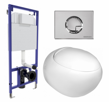 Комплект 3 в 1 инсталляция Berges Wasserhaus Novum 040223 + Подвесной унитаз WeltWasser Jeckenbach + кнопка хром