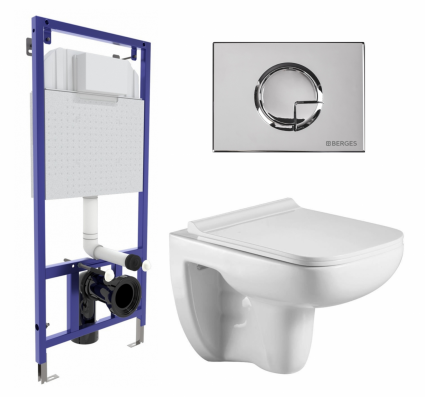 Комплект 3 в 1 инсталляция Berges Wasserhaus Novum 040223 + Подвесной унитаз WeltWasser Kehlbach 004 GL-WT + кнопка хром