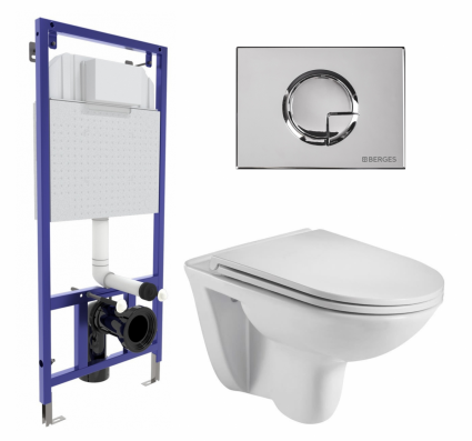 Комплект 3 в 1 инсталляция Berges Wasserhaus Novum 040223 + Подвесной унитаз WeltWasser Baarbach 004 GL-WT + кнопка хром