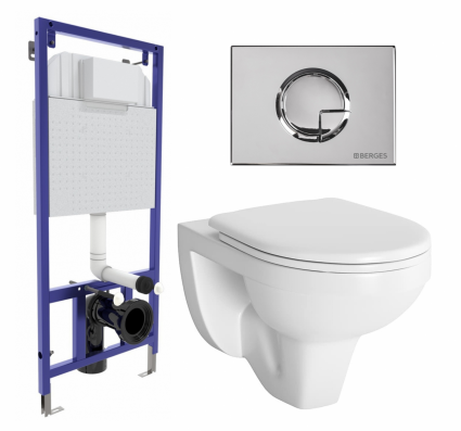 Комплект 3 в 1 инсталляция Berges Wasserhaus Novum 040223 + Унитаз подвесной Berges Wasserhaus Gamma 081105 + кнопка хром