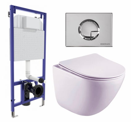 Комплект 3 в 1 инсталляция Berges Wasserhaus Novum 040223 + Унитаз подвесной Esbano Lotus ESUPLOTUW + кнопка хром