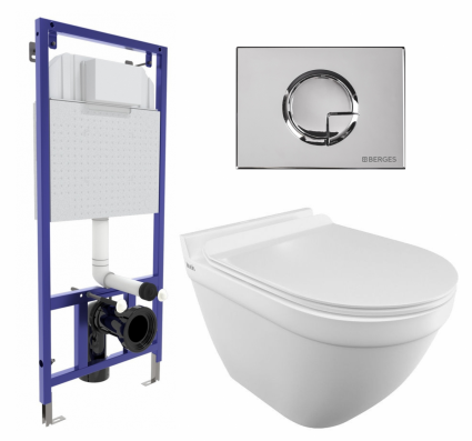 Комплект 3 в 1 инсталляция Berges Wasserhaus Novum 040223 + Унитаз подвесной Iddis Cloud CLORDSEi25 + кнопка хром