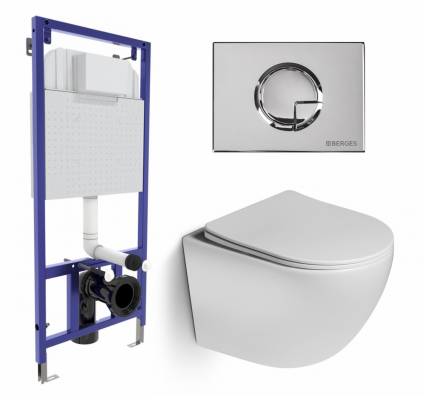 Комплект 3 в 1 инсталляция Berges Wasserhaus Novum 040223 + Унитаз подвесной SantiLine SL-5005 + кнопка хром