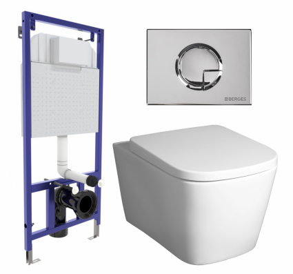 Комплект 3 в 1 инсталляция Berges Wasserhaus Novum 040223 + Унитаз подвесной BelBagno Albano BB120CHR + кнопка хром