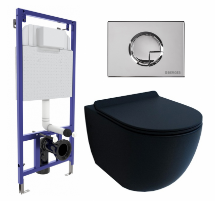 Комплект 3 в 1 инсталляция Berges Wasserhaus Novum 040223 + Унитаз подвесной Esbano Garcia + кнопка хром