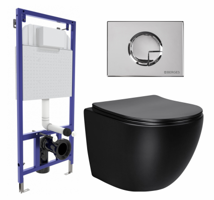 Комплект 3 в 1 инсталляция Berges Wasserhaus Novum 040223 + Унитаз Vincea Globo VT1-14SMB + кнопка хром