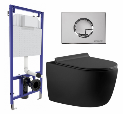 Комплект 3 в 1 инсталляция Berges Wasserhaus Novum 040223 + Унитаз подвесной Aquanet Cetus 287008 + кнопка хром