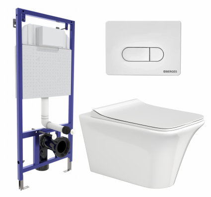 Комплект 3 в 1 инсталляция Berges Wasserhaus Novum 040231 + Унитаз подвесной CeruttiSpa Nivolet Aria 9034 + кнопка белая