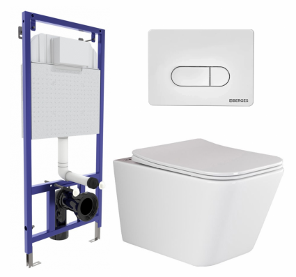 Комплект 3 в 1 инсталляция Berges Wasserhaus Novum 040231 + Унитаз подвесной Ceramica Nova Metric Rimless CN3007 + кнопка белая
