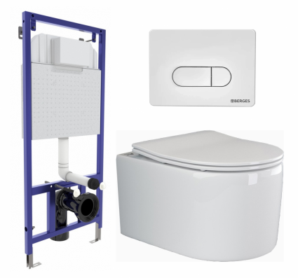Комплект 3 в 1 инсталляция Berges Wasserhaus Novum 040231 + Унитаз подвесной Ceramica Nova Moments CN3003 + кнопка белая