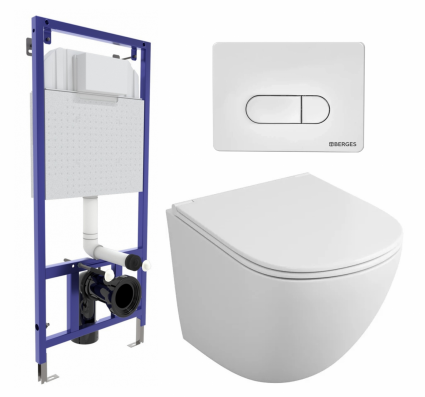Комплект 3 в 1 инсталляция Berges Wasserhaus Novum 040231 + Унитаз подвесной Owl 1975 Cirkel-H OWLT190302 + кнопка белая