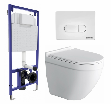 Комплект 3 в 1 инсталляция Berges Wasserhaus Novum 040231 + Унитаз подвесной Owl 1975 Cirkel-H + кнопка белая