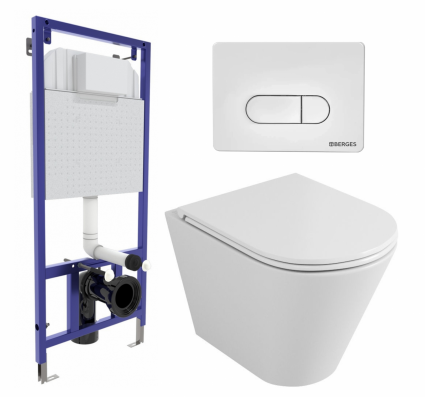 Комплект 3 в 1 инсталляция Berges Wasserhaus Novum 040231 + Унитаз подвесной Owl 1975 Ruta-H OWLT190304 + кнопка белая
