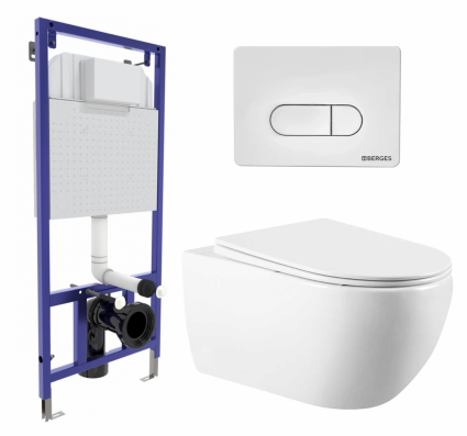 Комплект 3 в 1 инсталляция Berges Wasserhaus Novum 040231 + Унитаз подвесной Vincea Evo VT1-34 + кнопка белая