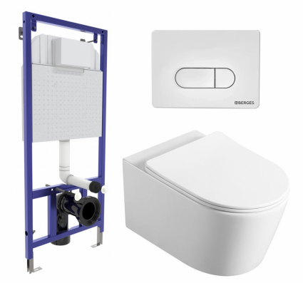 Комплект 3 в 1 инсталляция Berges Wasserhaus Novum 040231 + Унитаз Vincea Cute VT1-24 + кнопка белая