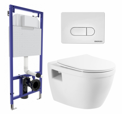 Комплект 3 в 1 инсталляция Berges Wasserhaus Novum 040231 + Унитаз подвесной BelBagno Loto BB070CHR/SC + кнопка белая