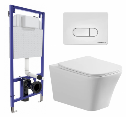 Комплект 3 в 1 инсталляция Berges Wasserhaus Novum 040231 + Унитаз подвесной Vincea Cool VT1-210 + кнопка белая