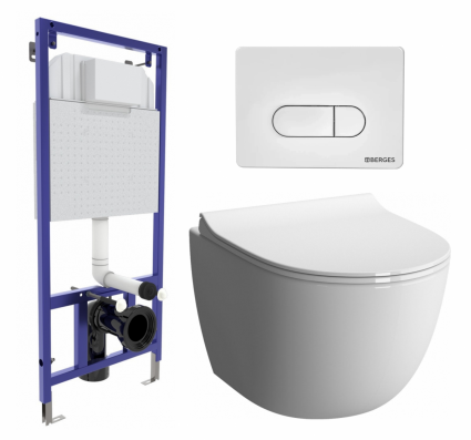 Комплект 3 в 1 инсталляция Berges Wasserhaus Novum 040231 + Унитаз подвесной VitrA Sento 7748В003-0075 + кнопка белая