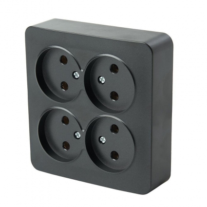 Розетка четырехместная 2P Stekker София черный матовый MST10-14S-05 49508 в современном стиле, цвет черный