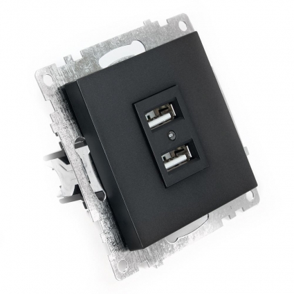 Розетка 2хUSB Stekker Катрин графит GLS10-7115-06 49422 в современном стиле, цвет графит
