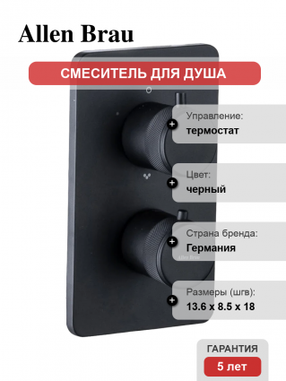 Термостатический смеситель Allen Brau Priority 5.31213-31 С ВНУТРЕННЕЙ ЧАСТЬЮ, матовый черный, термостат