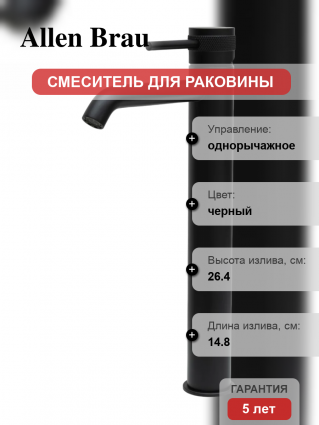 Смеситель для раковины Allen Brau Priority 5.31A02-31 матовый черный однорычажный, длина излива 14.8 см