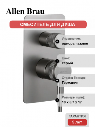 Смеситель для душа Allen Brau Priority 5.31011-MG С ВНУТРЕННЕЙ ЧАСТЬЮ, брашированный графит, однорычажный, серый