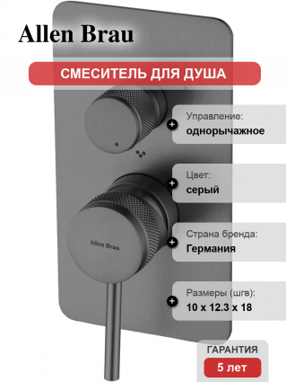 Смеситель для душа Allen Brau Priority 5.31A11-MG С ВНУТРЕННЕЙ ЧАСТЬЮ, брашированный графит, однорычажный, серый