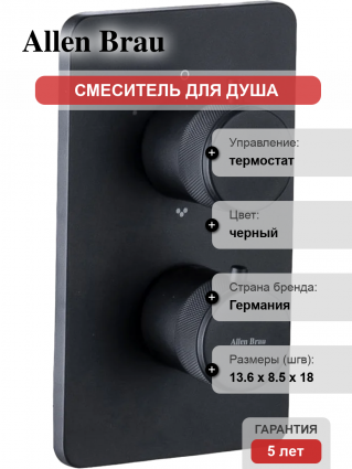Термостатический смеситель Allen Brau Priority 5.31314-31 С ВНУТРЕННЕЙ ЧАСТЬЮ, матовый черный, термостат