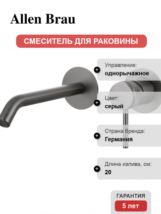 Смеситель для раковины Allen Brau Priority 5.31A03-MG С ВНУТРЕННЕЙ ЧАСТЬЮ брашированный графит однорычажный, серый