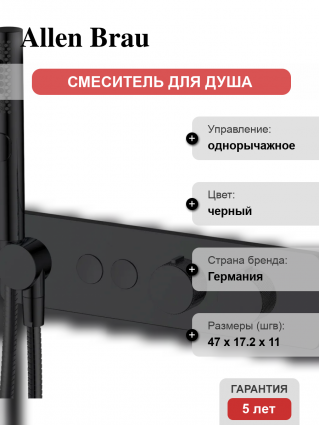Смеситель для душа Allen Brau Liberty 5.33010-31 С ВНУТРЕННЕЙ ЧАСТЬЮ, матовый черный, однорычажный